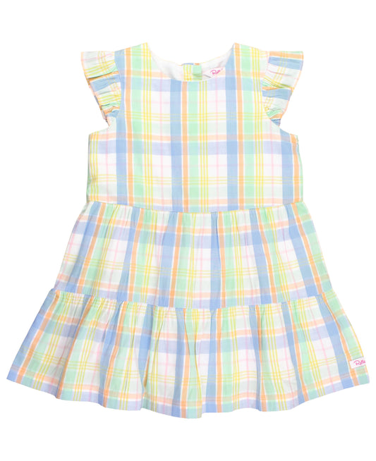 Baby Girls Clubhouse Rainbow Plaid Flutter Sleeve Tiered Dress: Multi-Color