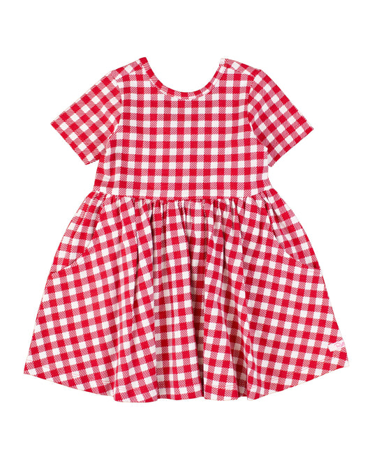 Toddler Girls Red Gingham Short Sleeve Knit Twirl Dress