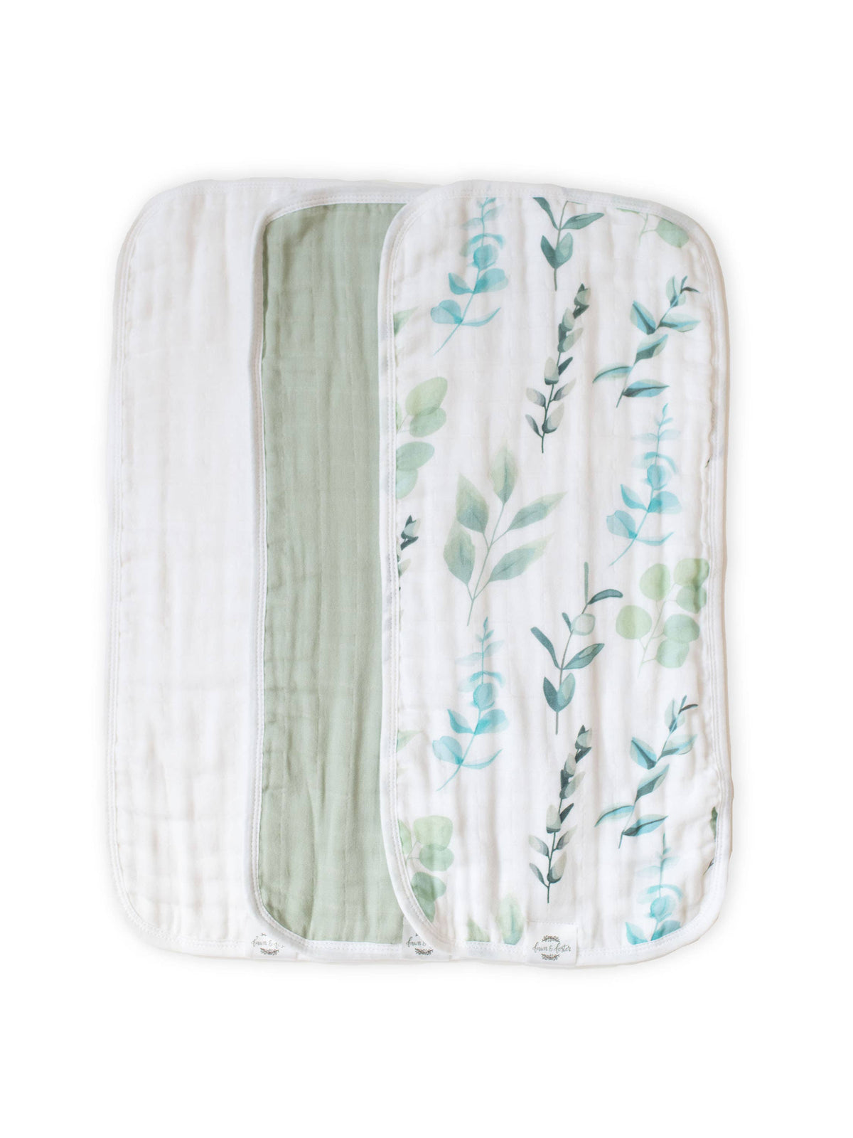 Organic Premium Oversized Absorbent 3-Pack Burp Cloths | Sage Leaves