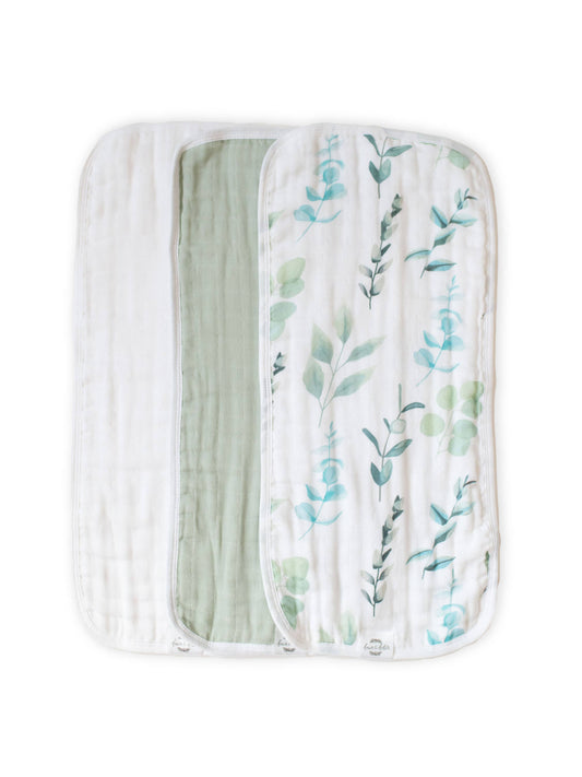 Organic Premium Oversized Absorbent 3-Pack Burp Cloths | Sage Leaves