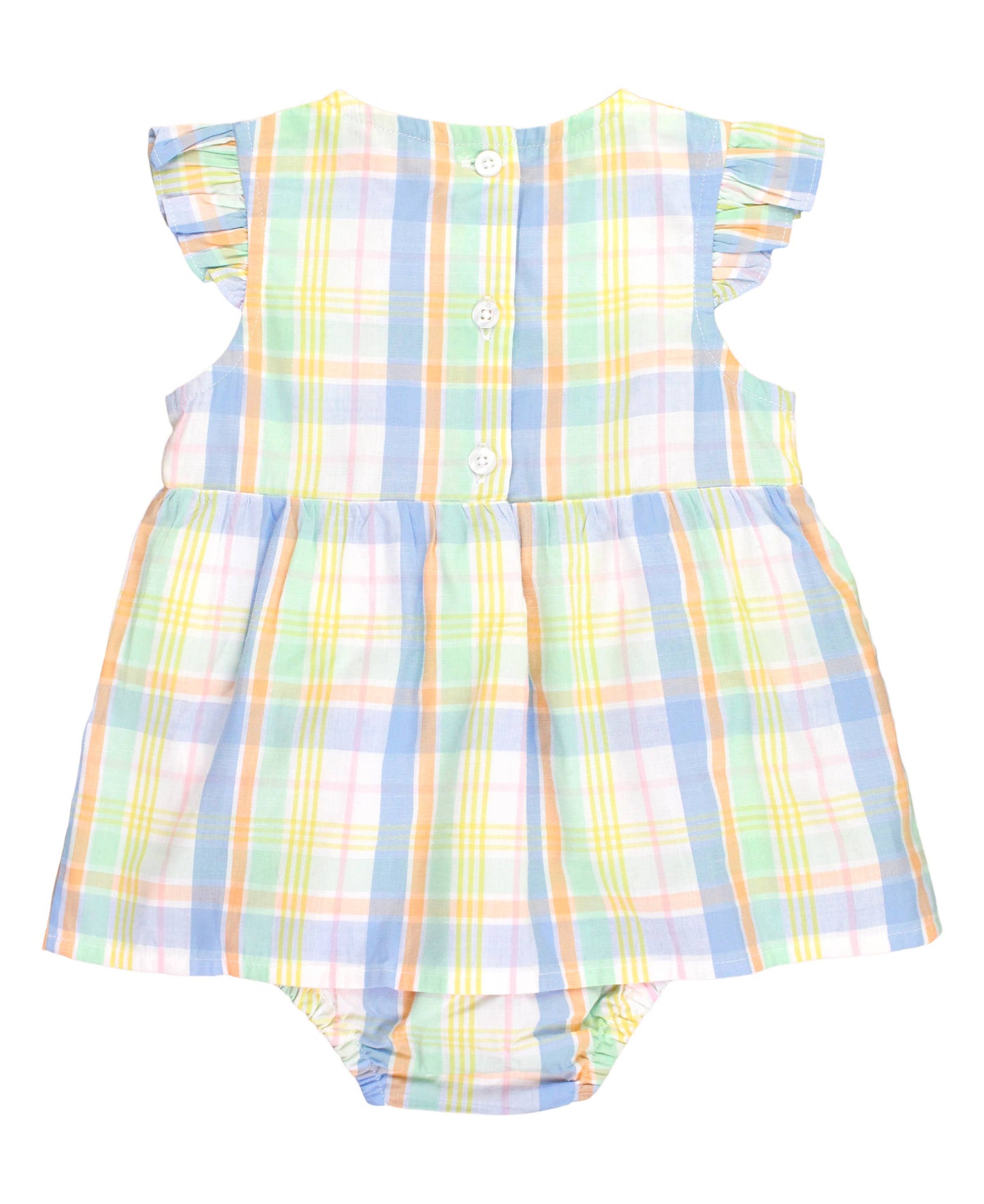 Baby Girls Clubhouse Rainbow Plaid Flutter Sleeve Skirted Romper: Multi-Color