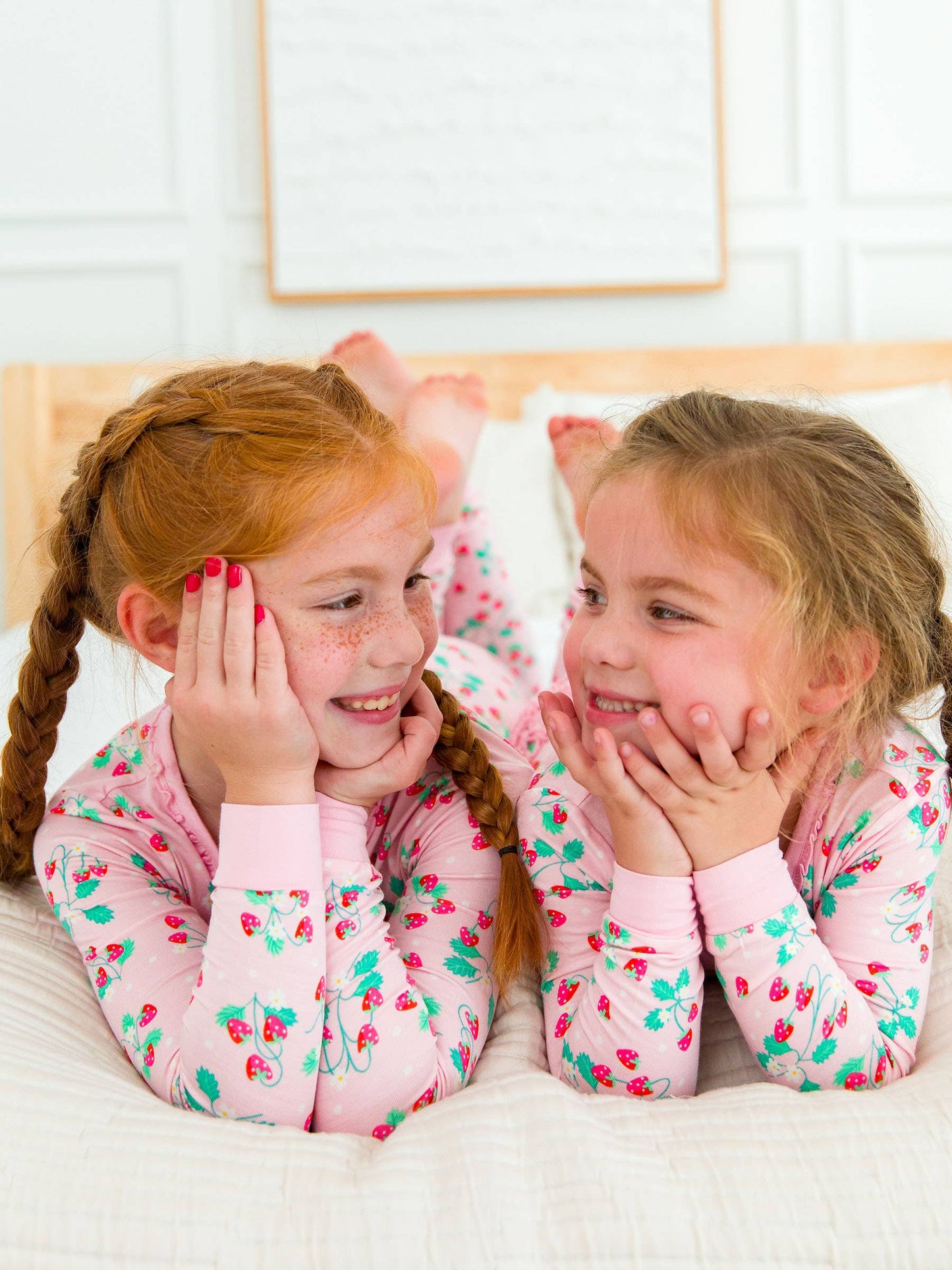 Toddler Girls Sweet As Strawberries Bamboo Viscose Ruffle Long Sleeve Pajama Set: Pink