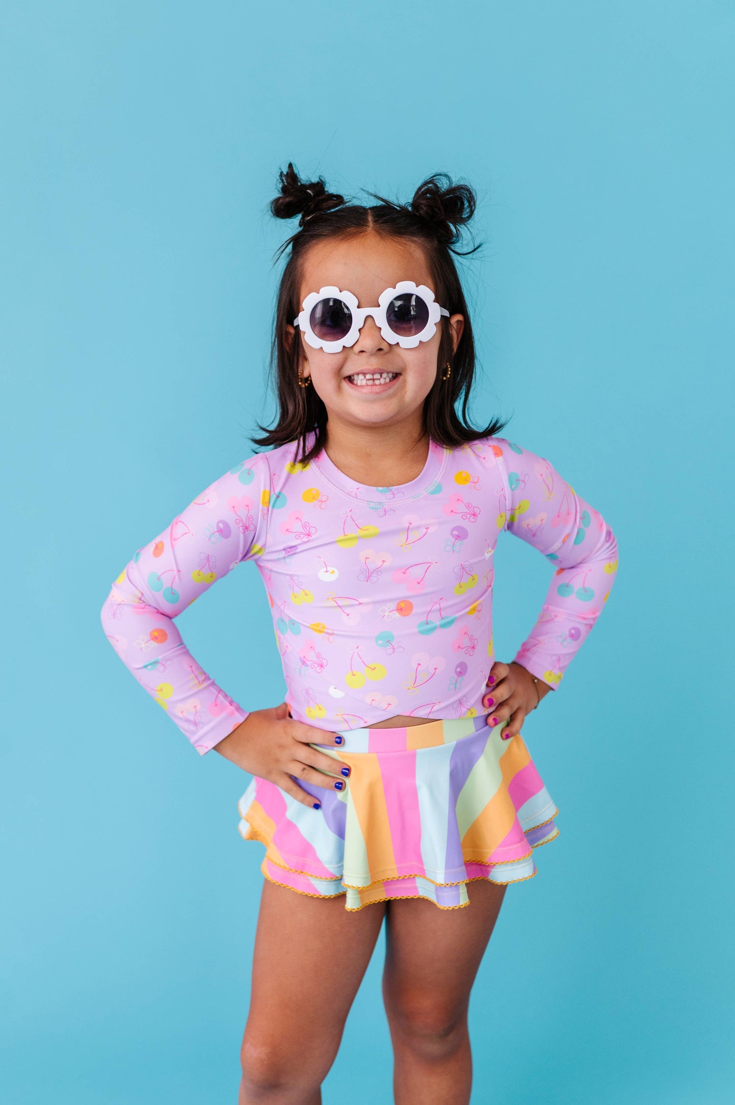 Toddler Girl Rashguard Skirted 2-Piece: Cherry Crush