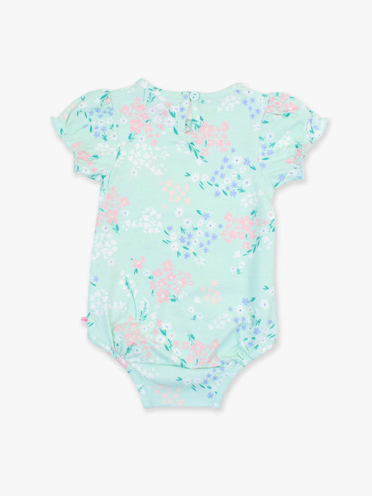 Baby Girls Mint Meadow Knit Puff Short Sleeve Bodysuit: Green