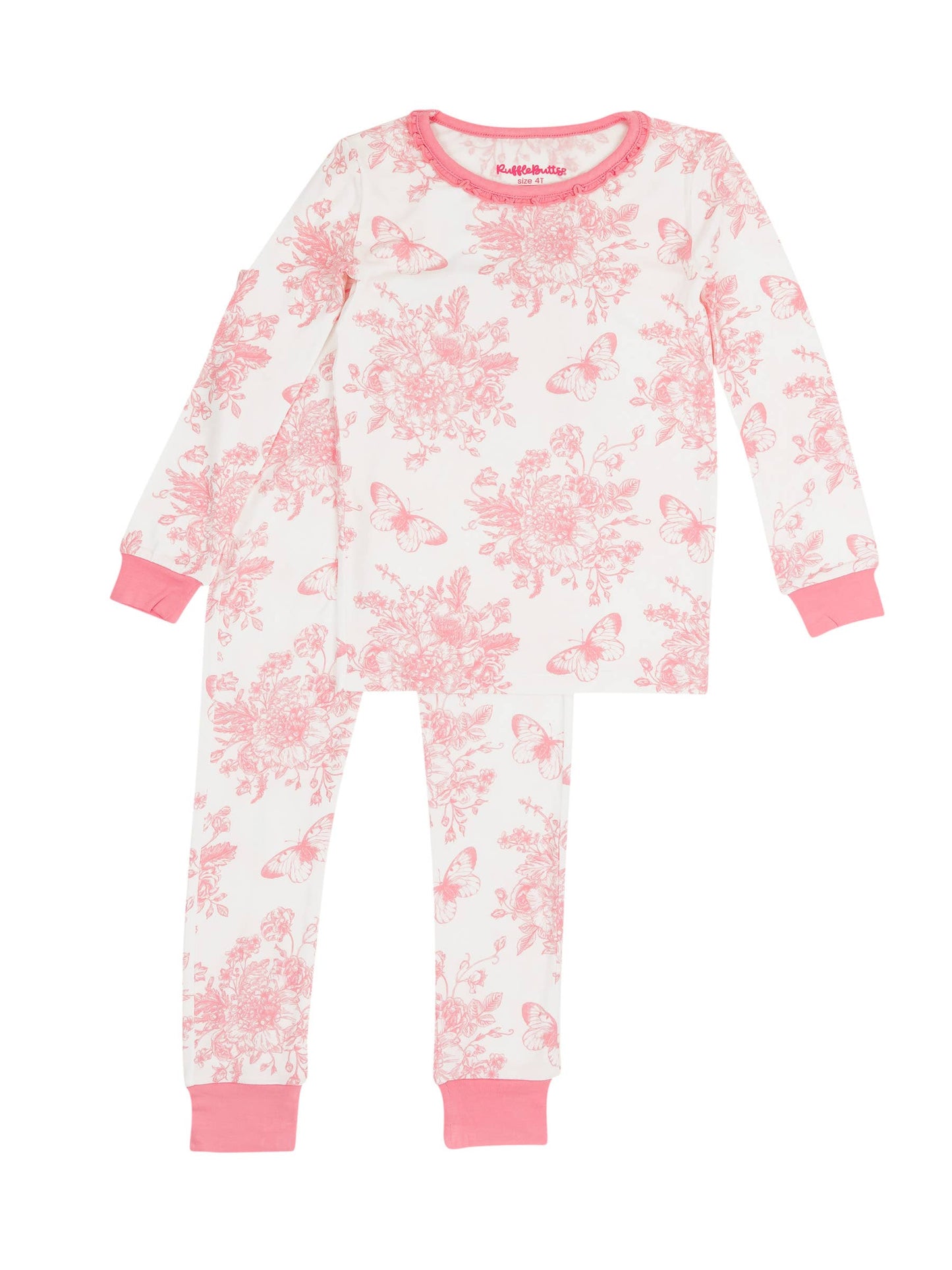 Butterfly Garden Toile Ruffle Long Sleeve Pajama Set with Signature Rear Ruffles