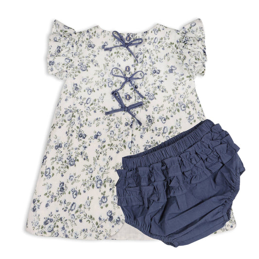 Celia Floral Baby Bow Blouse +Bloomer (Organic): Navy Ditsy Floral / 6-12M