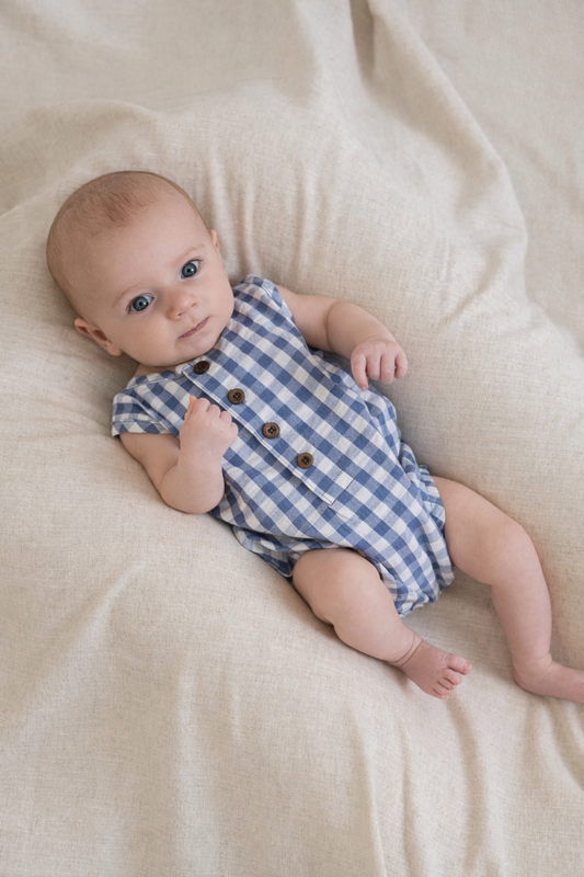 Organic Baby Wren Seersucker Bubble Romper - Marino Gingham