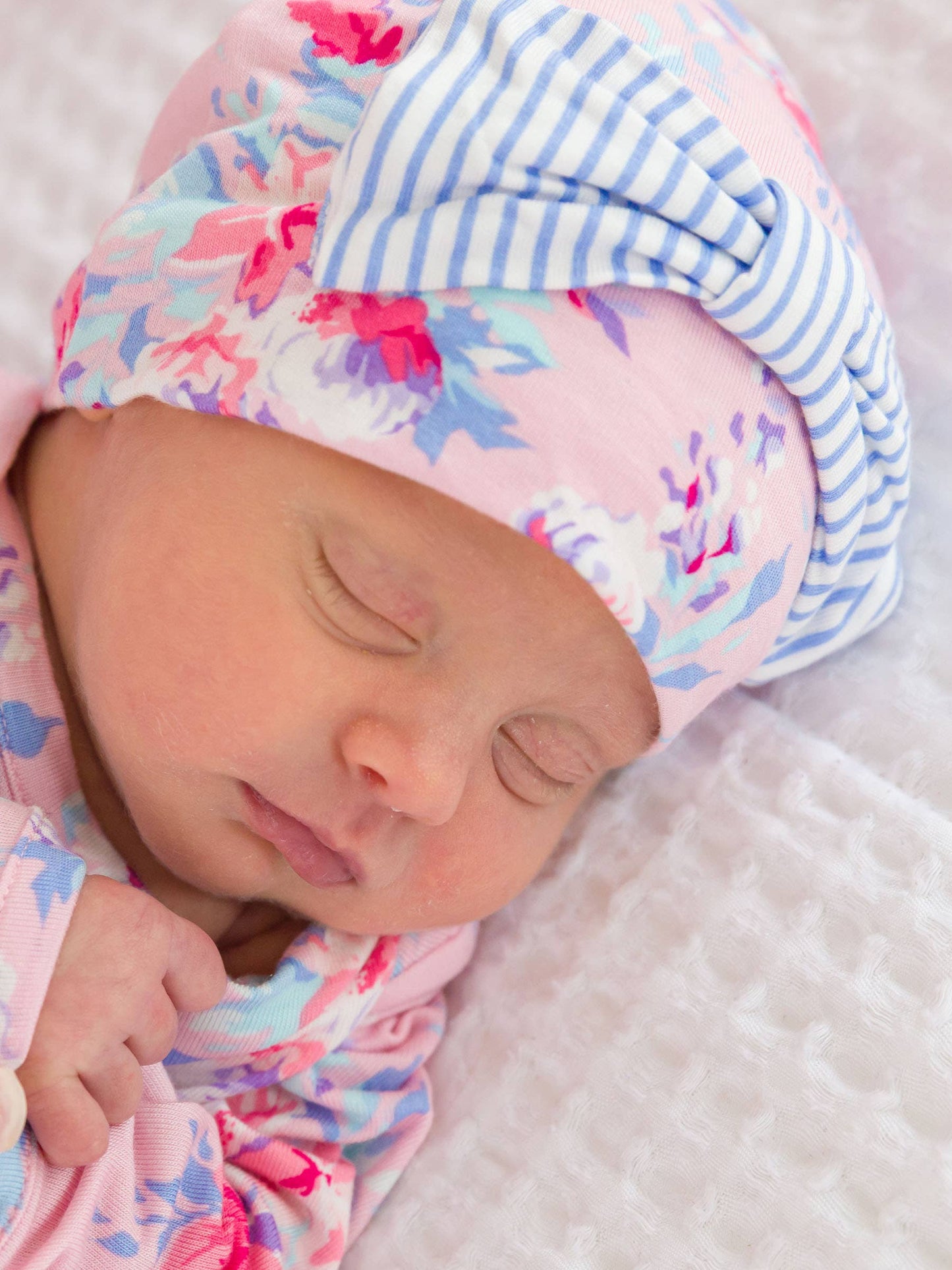 Pretty in Pink Floral Ruffle Knotted Sleep Gown & Bow Hat Set