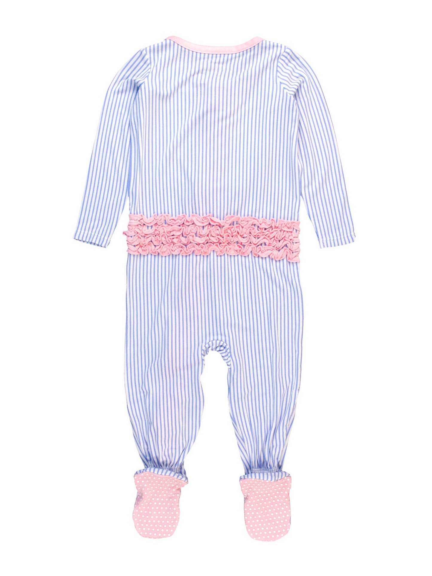 Periwinkle & White Micro Stripe Footed Ruffle One Piece Pajama
