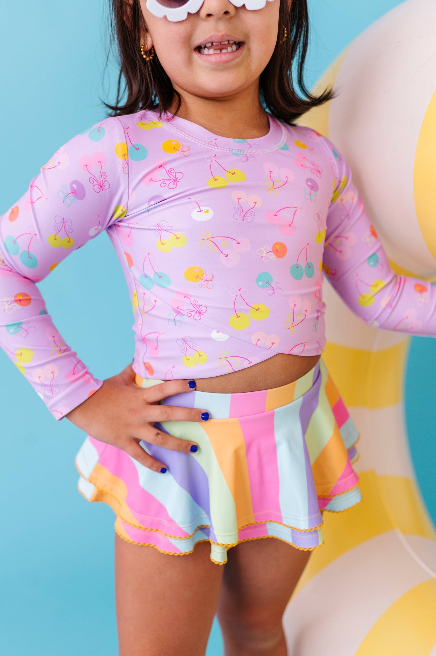 Toddler Girl Rashguard Skirted 2-Piece: Cherry Crush