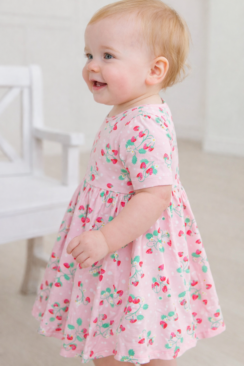 Baby Girls Sweet As Strawberries Short Sleeve Knit Twirl Dress