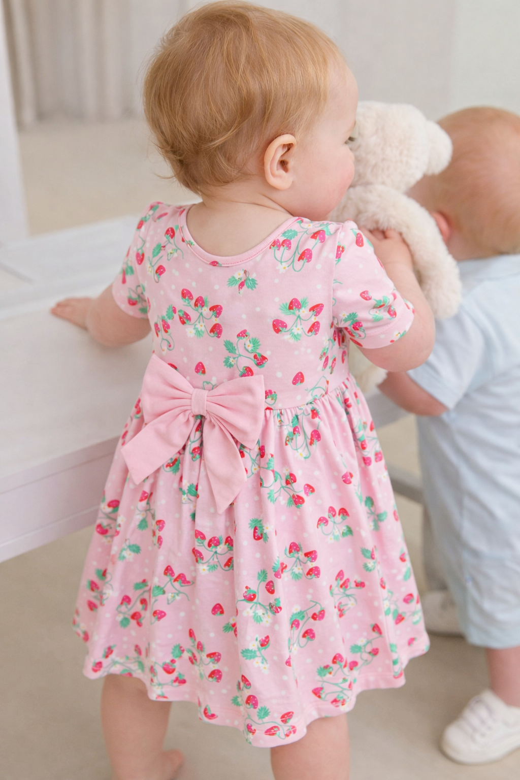 Baby Girls Sweet As Strawberries Short Sleeve Knit Twirl Dress
