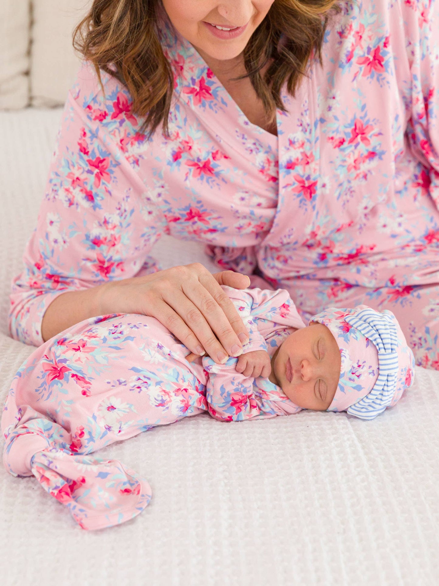 Pretty in Pink Floral Ruffle Knotted Sleep Gown & Bow Hat Set