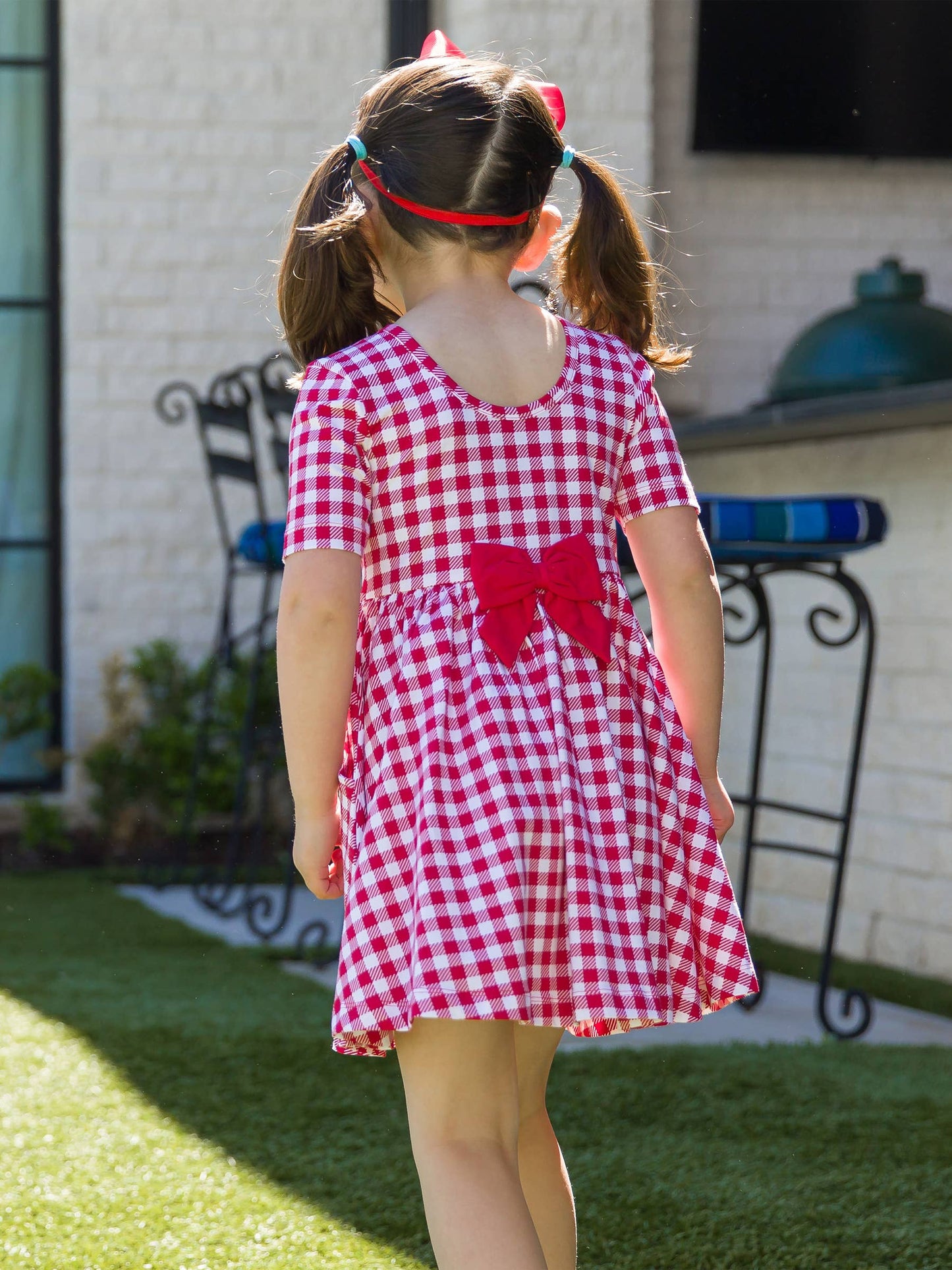 Toddler Girls Red Gingham Short Sleeve Knit Twirl Dress