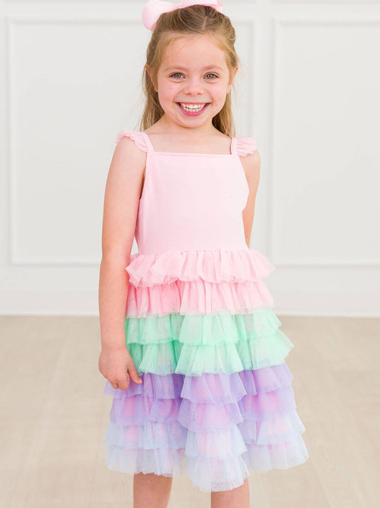 Baby Girls Pink Multicolor Layered Tulle Dress: Pink
