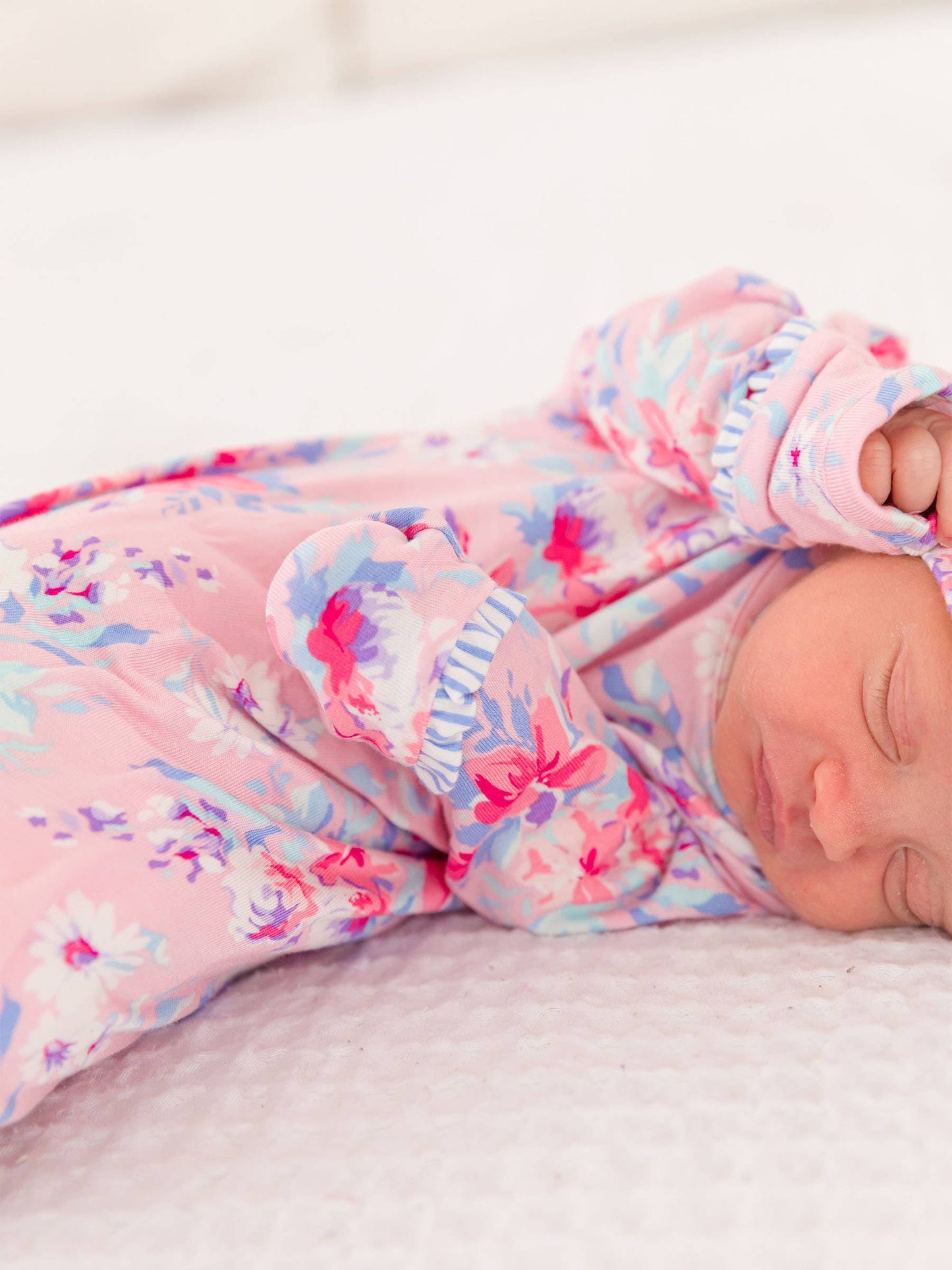 Pretty in Pink Floral Ruffle Knotted Sleep Gown & Bow Hat Set