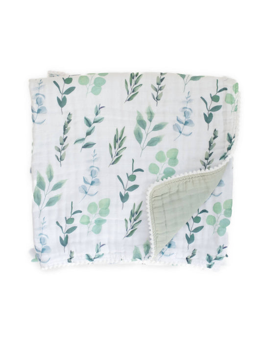 Organic Muslin Gauze Quilt Baby Blanket | Sage Leaves Green