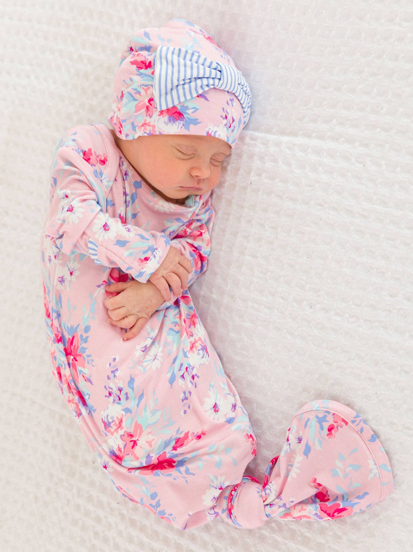 Pretty in Pink Floral Ruffle Knotted Sleep Gown & Bow Hat Set