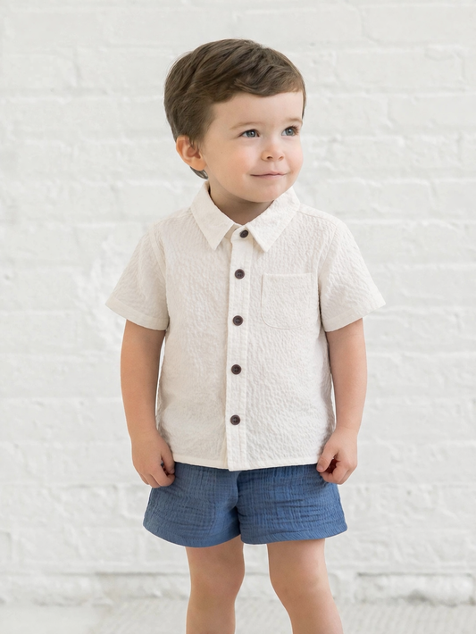 Landon Seersucker Collared Button Down Shirt - Coconut