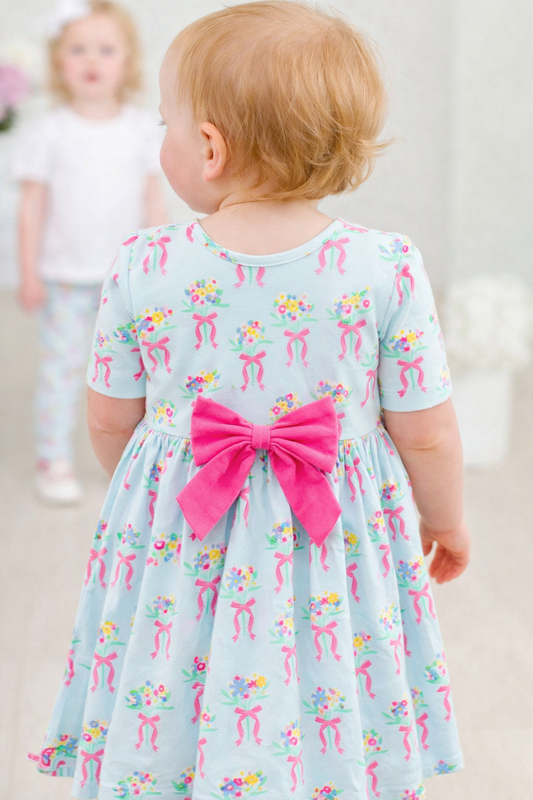 Baby Girls Bows and Bouquets Short Sleeve Knit Twirl Dress