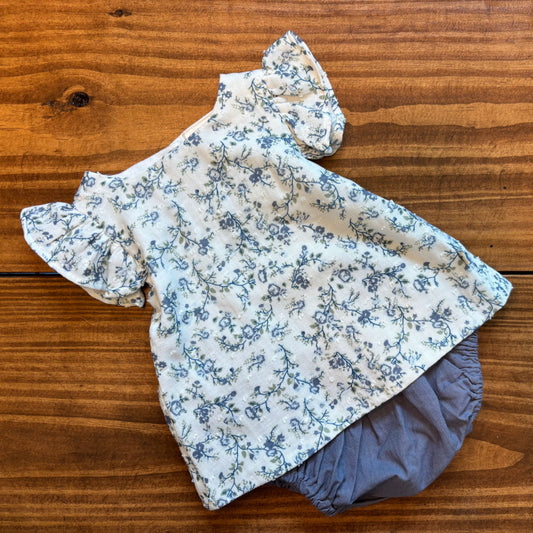 Celia Floral Baby Bow Blouse +Bloomer (Organic): Navy Ditsy Floral