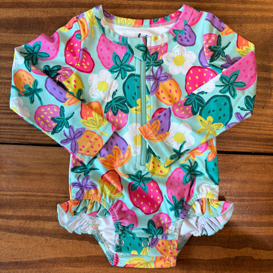 Baby Girl Rashguard One-Piece: Sweet Strawberry