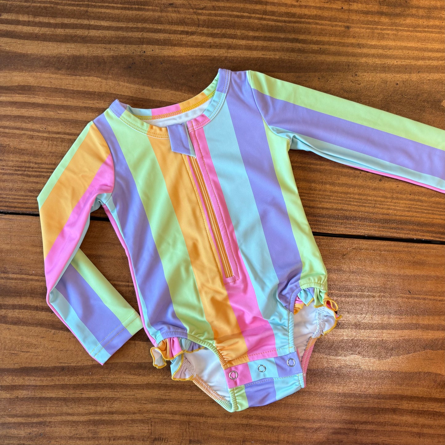 Baby Girl Rashguard One-Piece: Sherbert Stripes