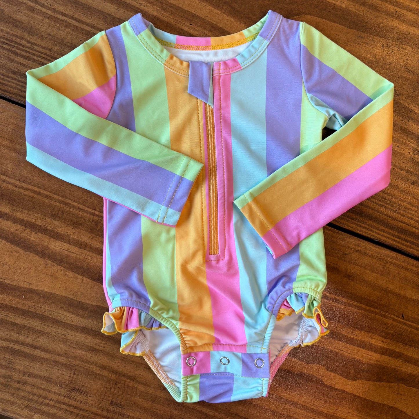 Baby Girl Rashguard One-Piece: Sherbert Stripes