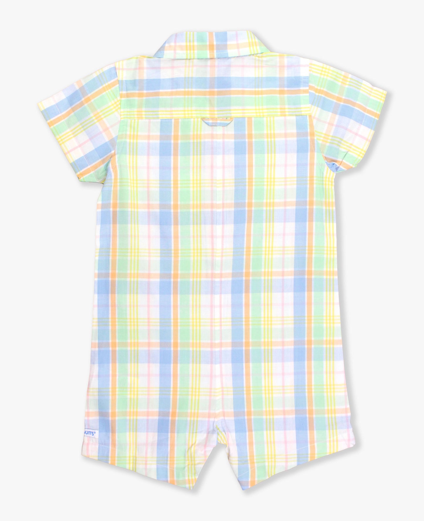 Short Sleeve Clubhouse Rainbow Plaid Button-Up Romper