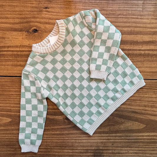 Toddler Checkered Knit Sweater - Sage