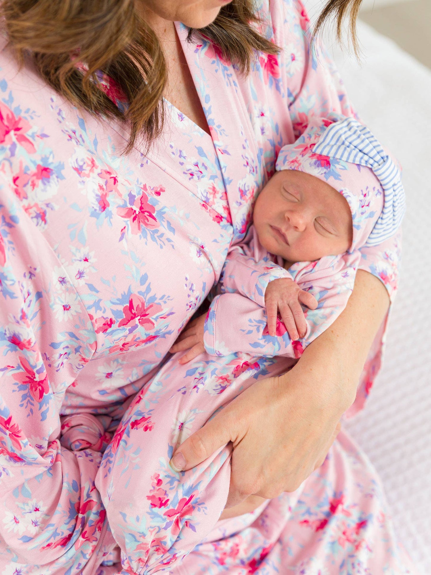 Pretty in Pink Floral Ruffle Knotted Sleep Gown & Bow Hat Set