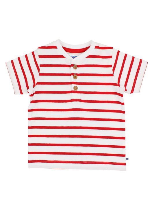 Boys Red & White Stripe Short Sleeve Henley