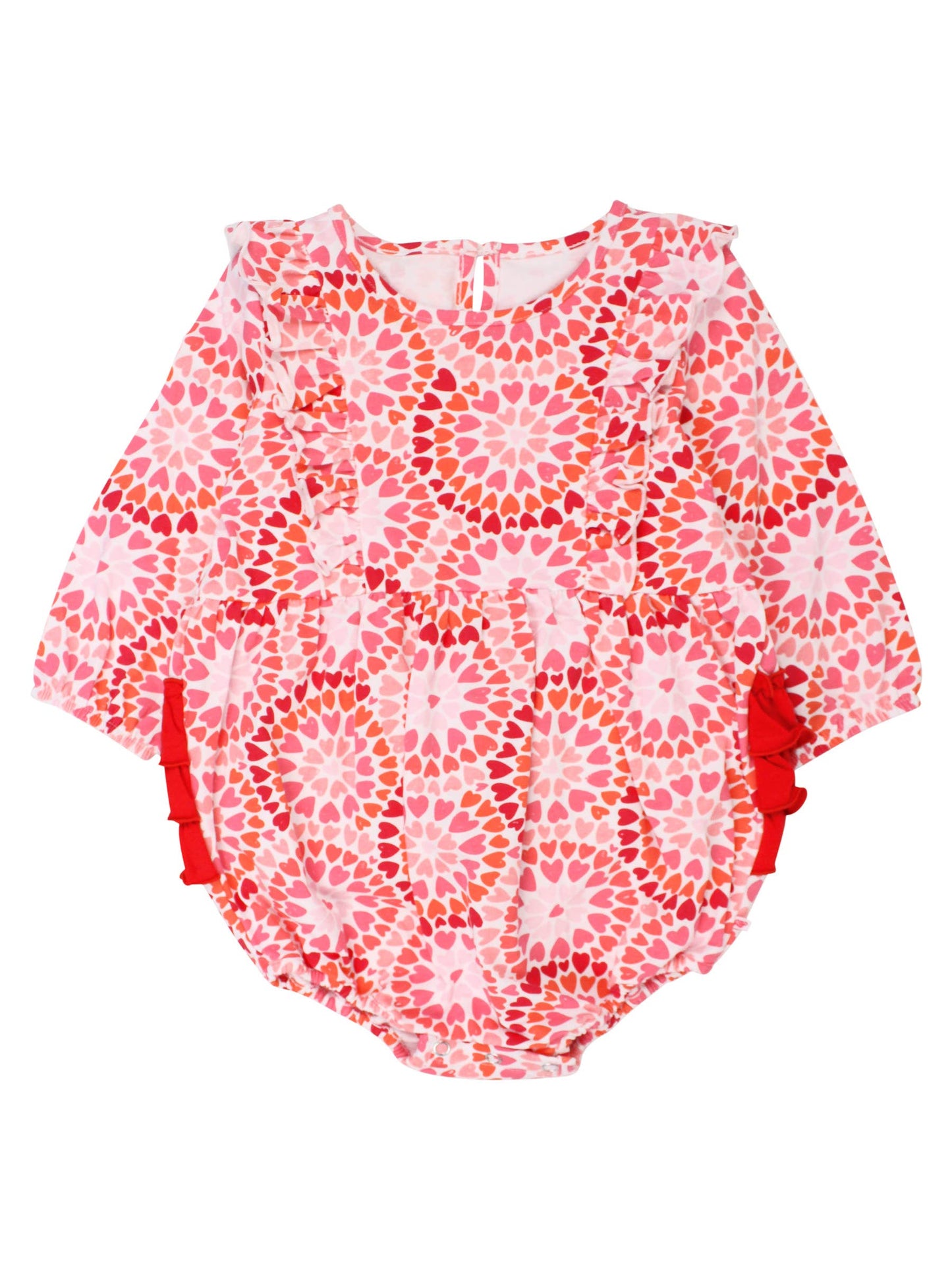 Baby Girls Pink Kaleidoscope Hearts Knit Long Sleeve Waterfall Bubble Romper
