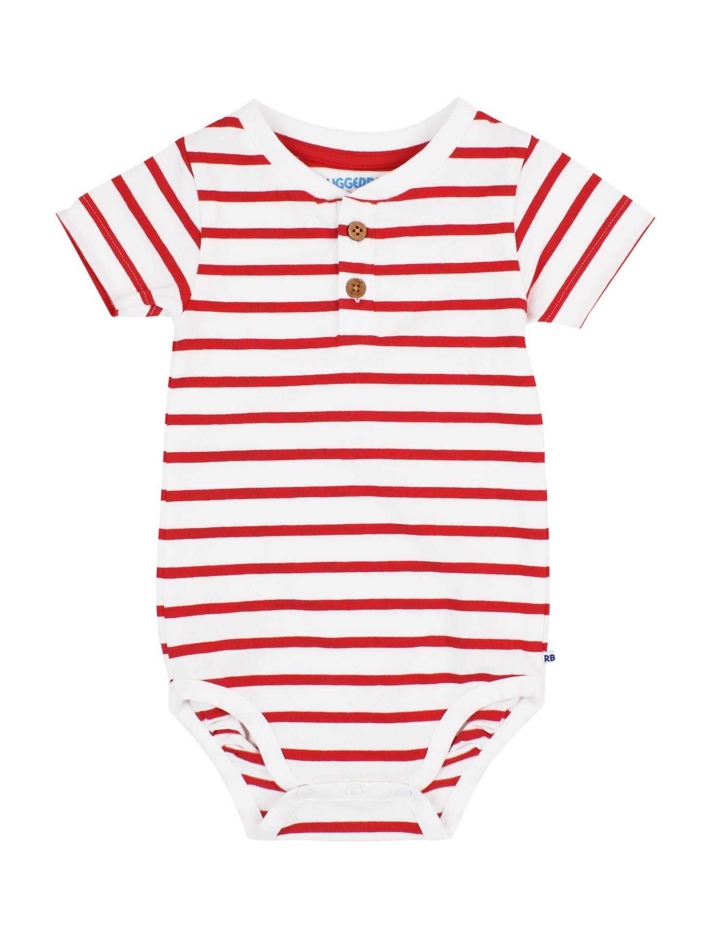 Baby Boys Red & White Stripe Short Sleeve Henley Bodysuit