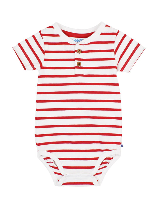 Baby Boys Red & White Stripe Short Sleeve Henley Bodysuit