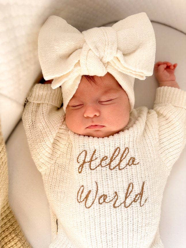 Knit Bow Headband: Textured Cloud