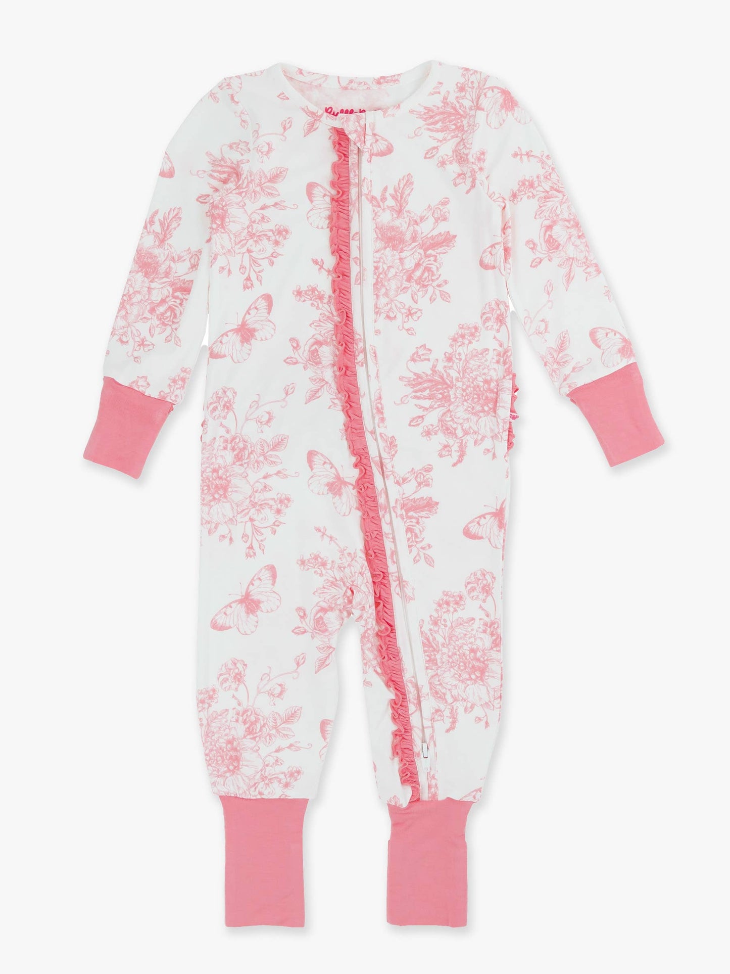 Butterfly Garden Toile Convertible Ruffle One Piece Footie Pajama