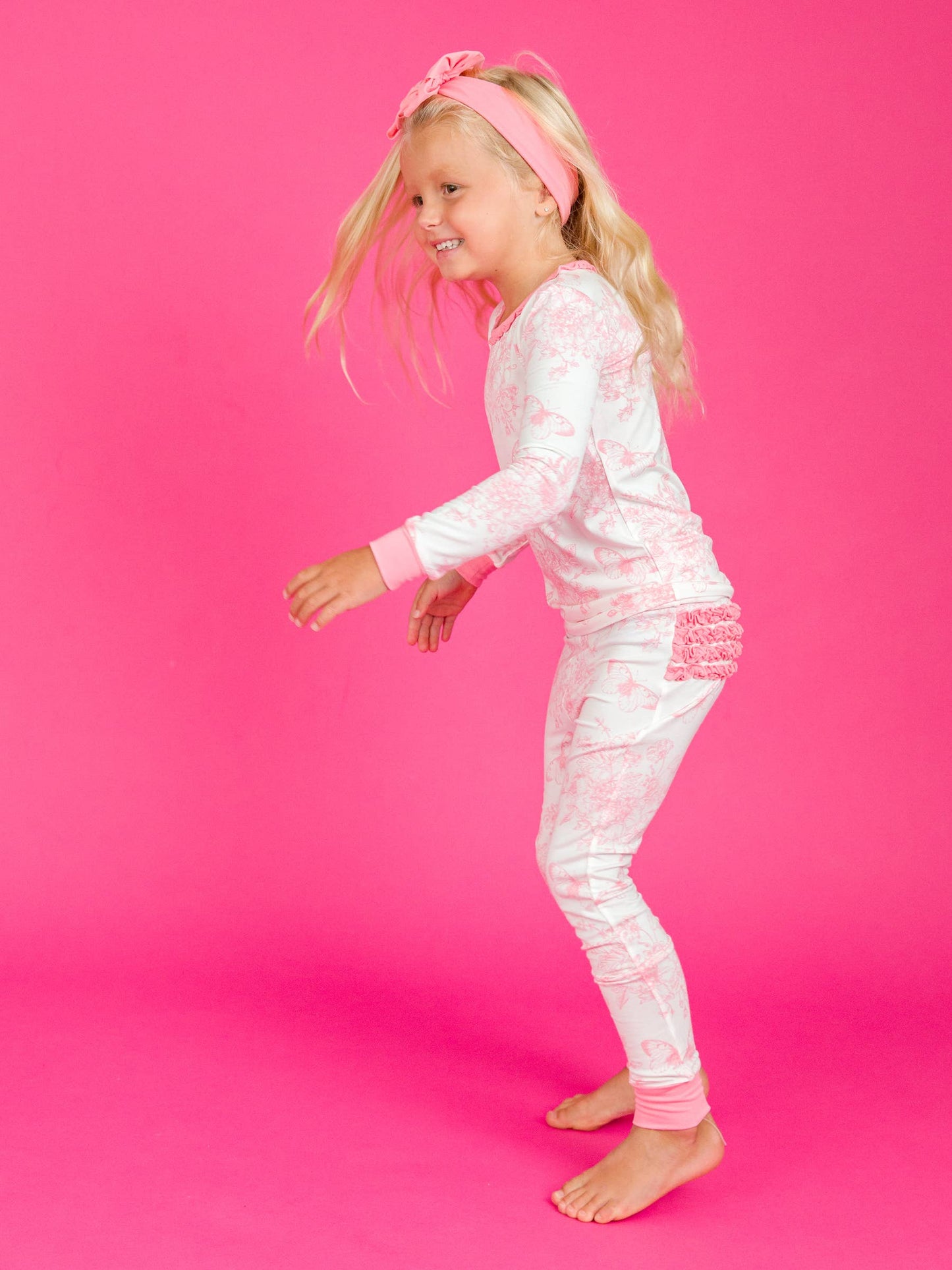 Butterfly Garden Toile Ruffle Long Sleeve Pajama Set with Signature Rear Ruffles