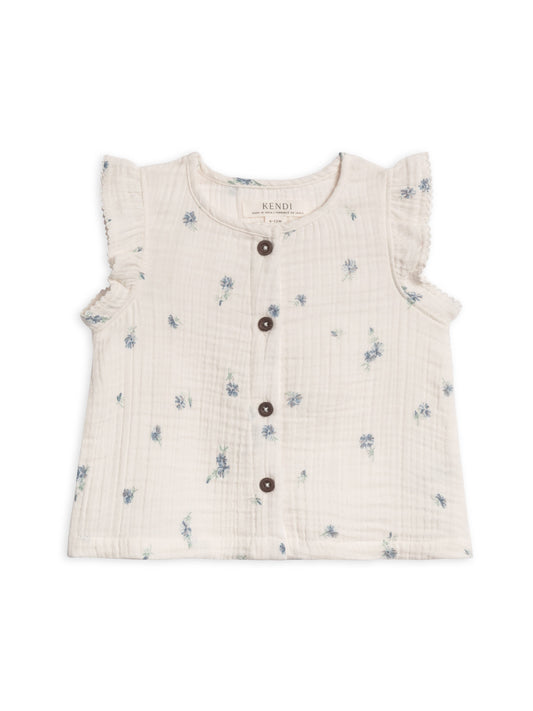 Tessa Muslin Button Front Ruffle Sleeve Top - Elena Floral: 12-18M