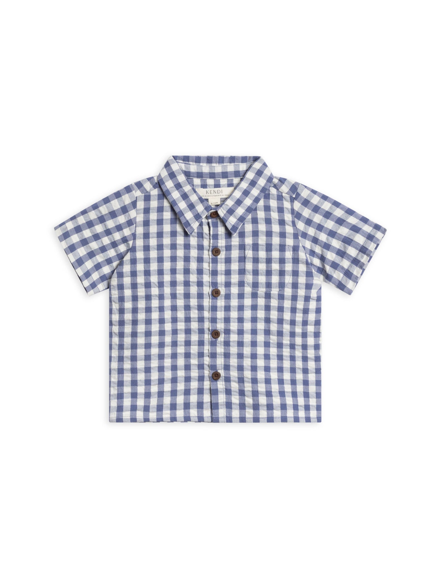 Landon Seersucker Collared Button Down Shirt - Gingham: 12-18M