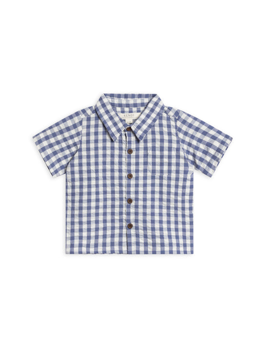 Landon Seersucker Collared Button Down Shirt - Gingham: 12-18M