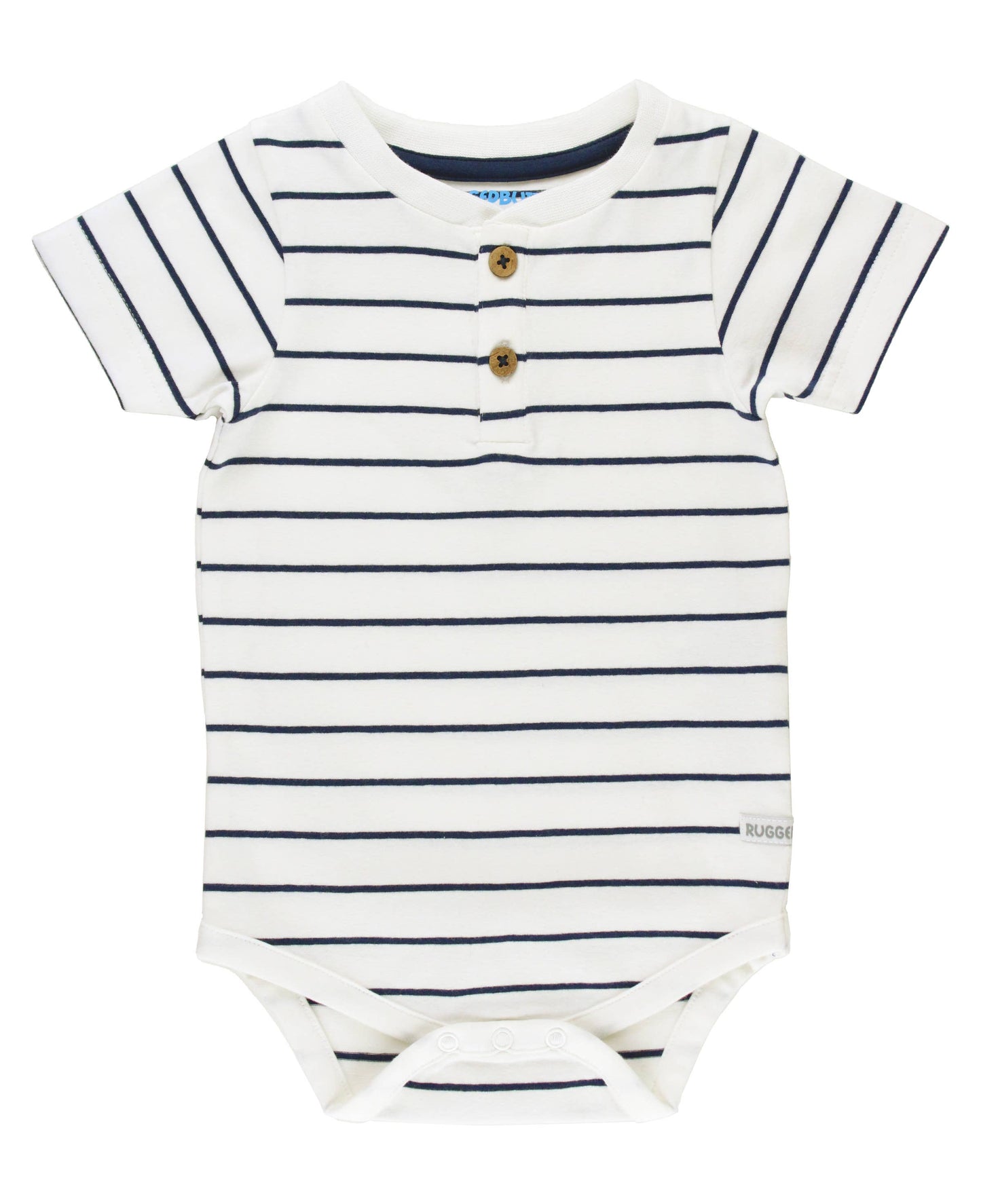 Baby Boys White & Navy Stripe Short Sleeve Henley Bodysuit