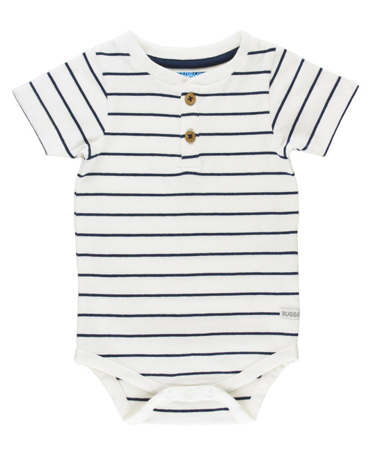 Baby Boys White & Navy Stripe Short Sleeve Henley Bodysuit