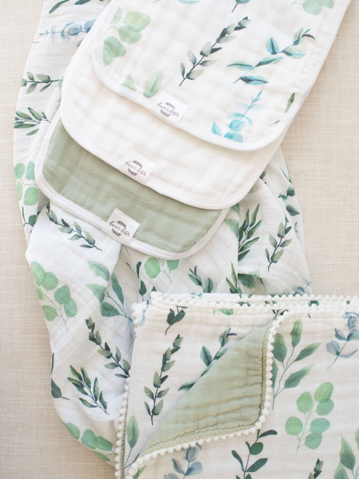 Organic Premium Oversized Absorbent 3-Pack Burp Cloths | Sage Leaves