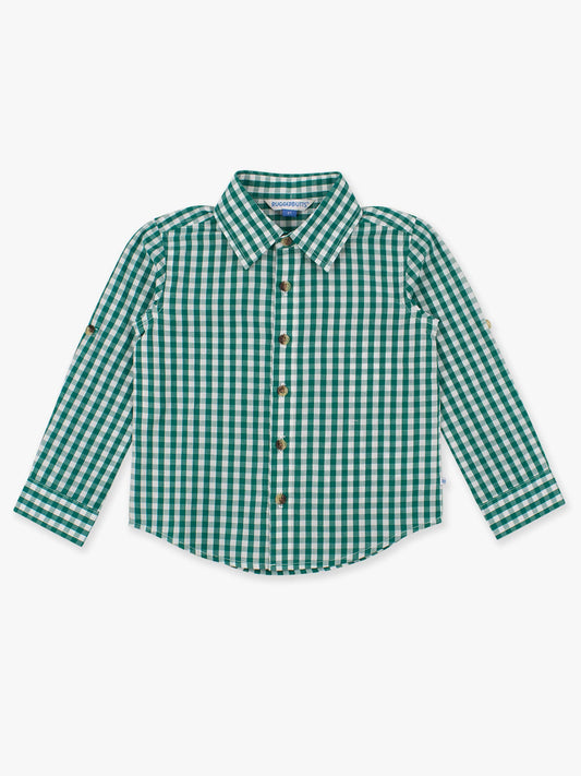 Boys Classic Gingham Long Sleeve Button Down: Emerald Green