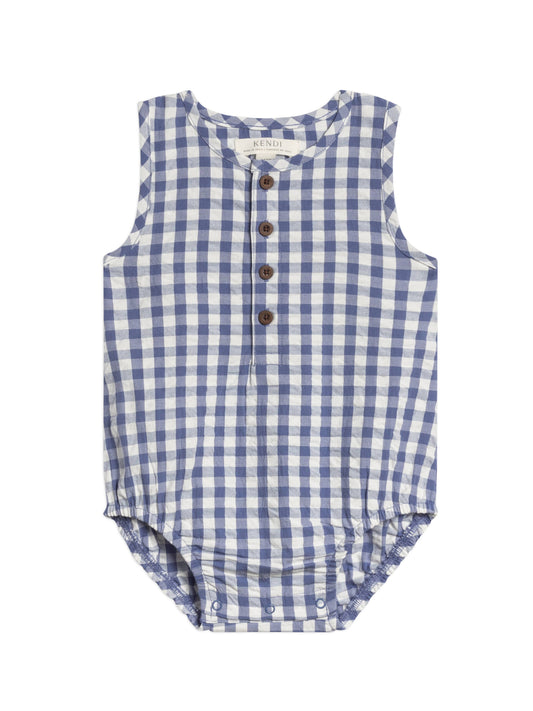 Organic Baby Wren Seersucker Bubble Romper - Marino Gingham: 0-3M