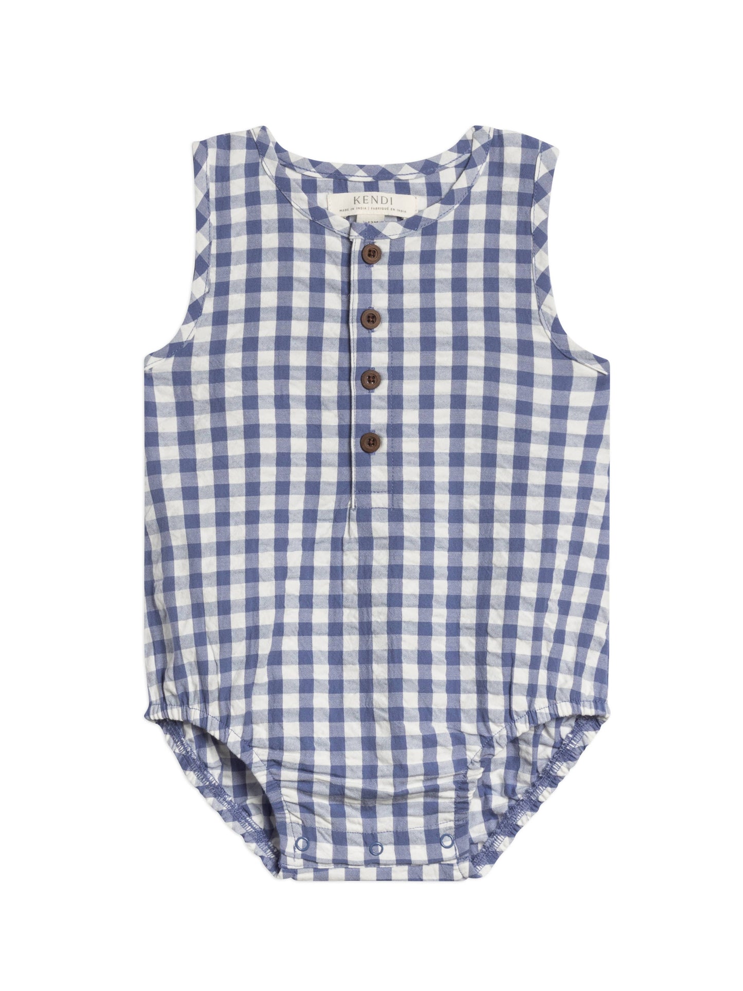 Organic Baby Wren Seersucker Bubble Romper - Marino Gingham: 3-6M