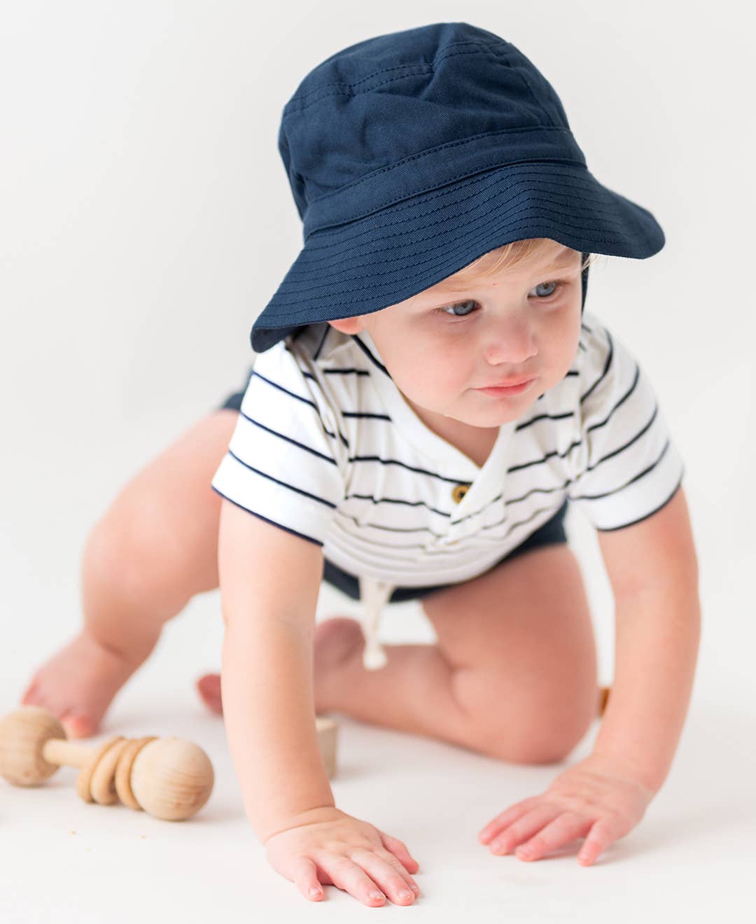 Baby Boys White & Navy Stripe Short Sleeve Henley Bodysuit