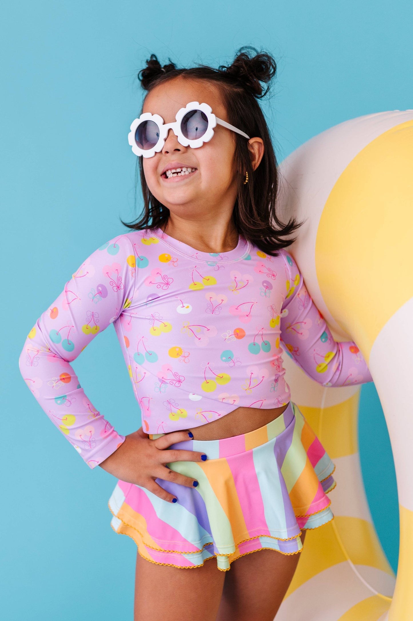 Toddler Girl Rashguard Skirted 2-Piece: Cherry Crush