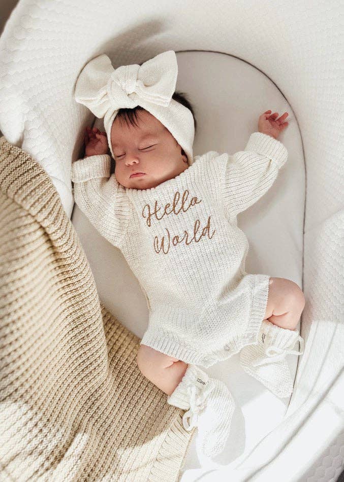 'Hello World' Announcement Romper: Textured Cloud